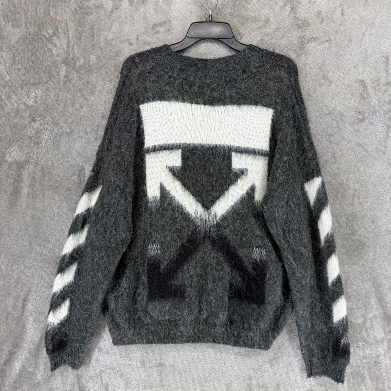 Off-White Virgil Abloh Mohair Arrow Stripe Sweater Grey Omha036e19b02024 Mens S